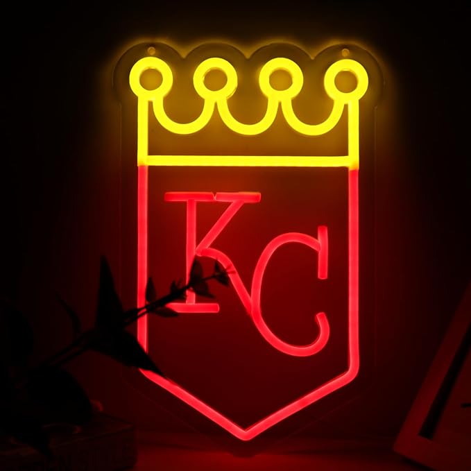 Balanar Baseball Neon Signs for Garage or Man Cave Decor, Gifts With Kansas Basebll or Rugby Team Logo, Red Baseball Neon for Parties, Bars,Dorms, Office Wall Art and Game Room Decor