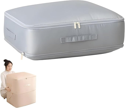 Dustproof and Moisture-proof Compression Storage Bag, Ultra Space Saving Self Compression Organizer, Comforter Storage Bag, Folding Organizer bag for Bedding/Quilt, Space Saver (Gray, M)