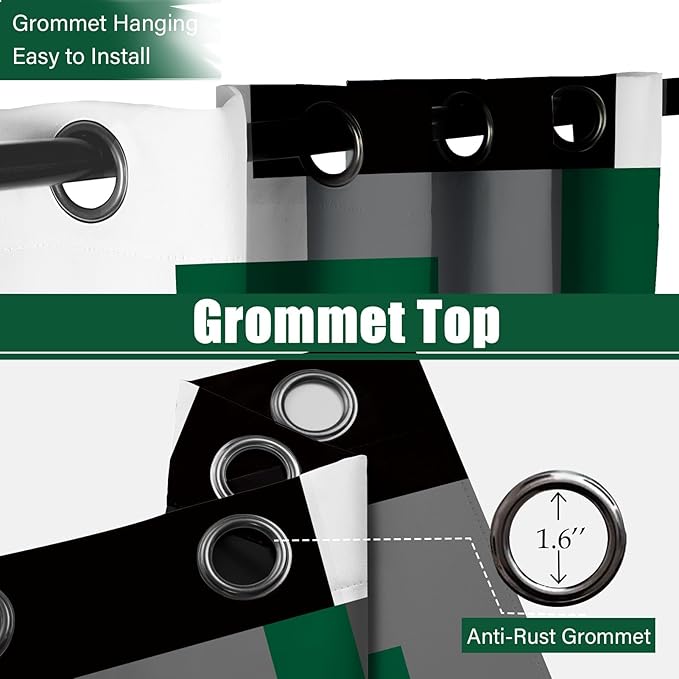 Green Blackout Curtains for Bedroom 84 inch Length 2 Panels Set Black Grey White Modern Abstract Geometric Black Out Curtains Insulated Room Darkening Window Drapes for Living Room, 52Wx84L