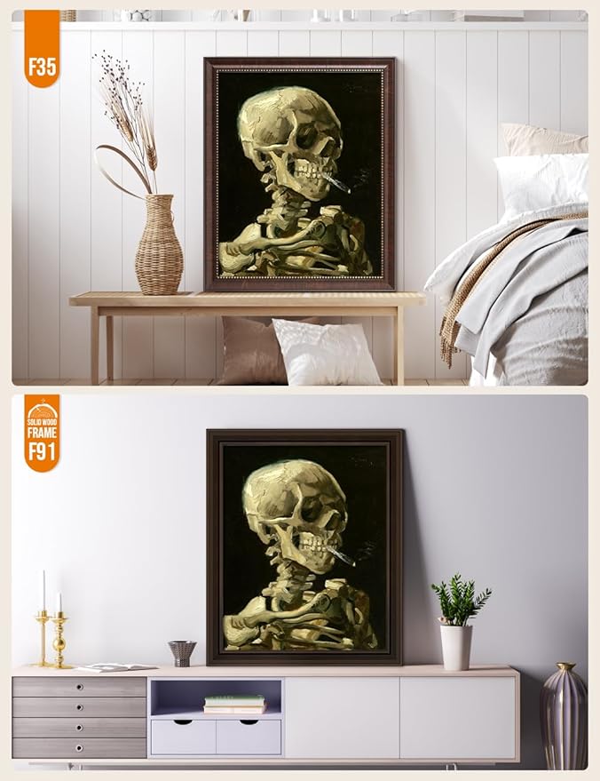 DECORARTS - Head of a Skeleton with a Burning Cigarette - Vincent Van Gogh Giclee Prints w/Antique Brown Frame for Wall Decor. Picture Size: 16x20, Total Size w/Frame: 19x23