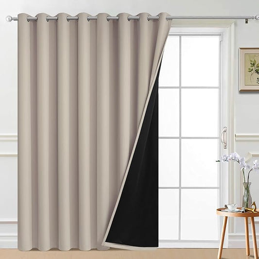 Yakamok Total Blackout Extra Wide Patio Sliding Door Curtains, Grommet Thermal Insulated Blind Curtains, Sliding Glass Door Panel for Living Room/Space Room Divider, Natural, W100 x L84, 1 Panel