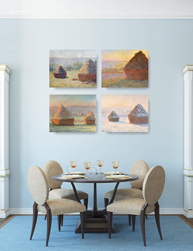 DECORARTS - Haystacks Series Series(Quadruple), Claude Monet Art Reproduction. Giclee Canvas Prints Wall Art for Home Decor 20x16, 4pcs/set