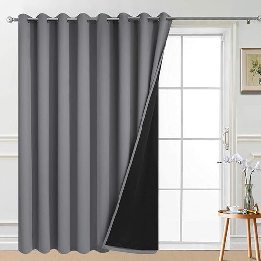 Yakamok Total Blackout Extra Wide Patio Sliding Door Curtains, Grommet Thermal Insulated Blind Curtains, Sliding Glass Door Panel for Living Room/Space Room Divider, Grey, W100 x L96, 1 Panel