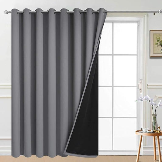 Yakamok 100% Blackout Thermal Insulated Grommet Curtains, Noise Reducing Barrier Panel for Sliding Glass Door, 2 Thick Layers Heat Full Light Blocking Patio Door Drapery, Grey, W100 x L84, 1 Panel