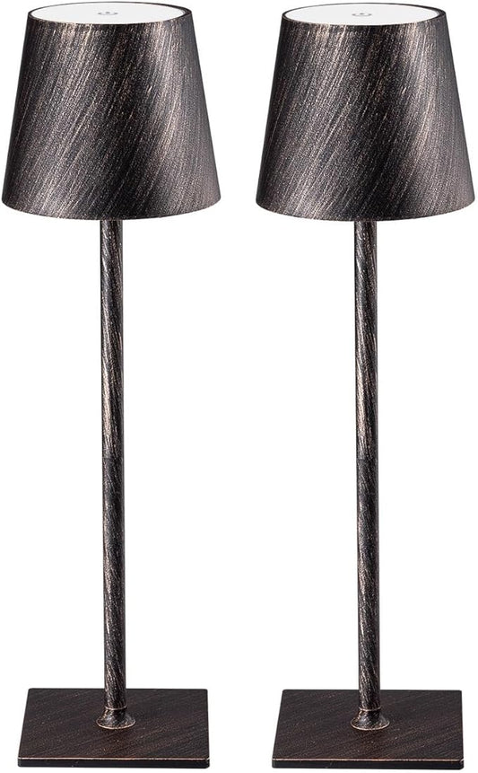 2 Pack Cordless Table Lamps, 3 Colors Stepless Dimming, 5000mAh Rechargeable Battery LED Desk Lamp for Bedroom/Couple Dinner/Desk/Cafe/Dining Room/Terrace(Antique Copper)