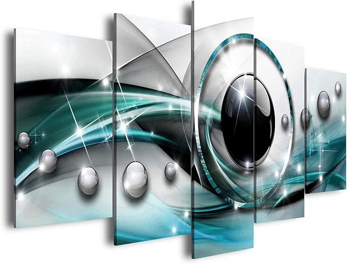 AWLXPHY Decor Abstract Canvas Wall Art Blue Black Framed Painting for Living Room Decor Modern Simple Circle Line HD Print Artworks Giclee 5 Pieces (Teal, W40 x H20)