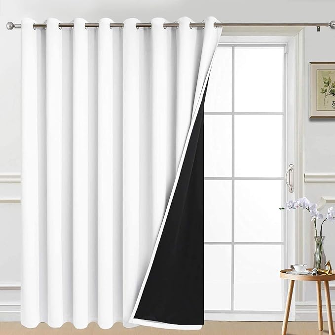 Yakamok Total Blackout Extra Wide Patio Sliding Door Curtains, Grommet Thermal Insulated Blind Curtains, Sliding Glass Door Panel for Living Room/Space Room Divider, Pure White, W100 x L96, 1 Panel