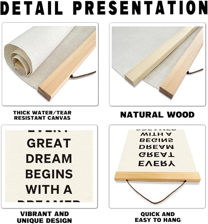 Inspirational Canvas Poster,Positive Affirmations, Canvas Poster Wood Hanger, Motivational Home Office Decorate, Classroom Decor, Positive Mindset Canvass Banner, Farmhouse Hanging Decor