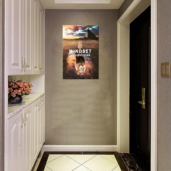 Motivational Inspiration Posters Lion king Mindset is Everything Wall Art Canvas Painting Print Poster Artwork Home Decoration Living Room Bedroom Office Frame Ready to Hang[24''W x 36''H]