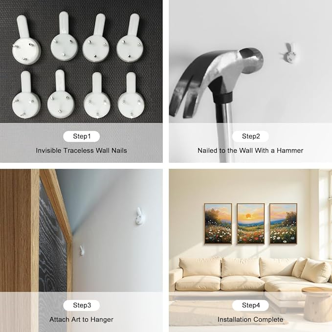 HOURIA Boho Sunrise Wildflower Framed Canvas Wall Art Set,Watercolour Nature Inspired Landscape Wall Decor,Colorful Floral Scenery Artwork,Modern Art Prints for Living Room,Bedroom,Farmhouse-16"x24"x3