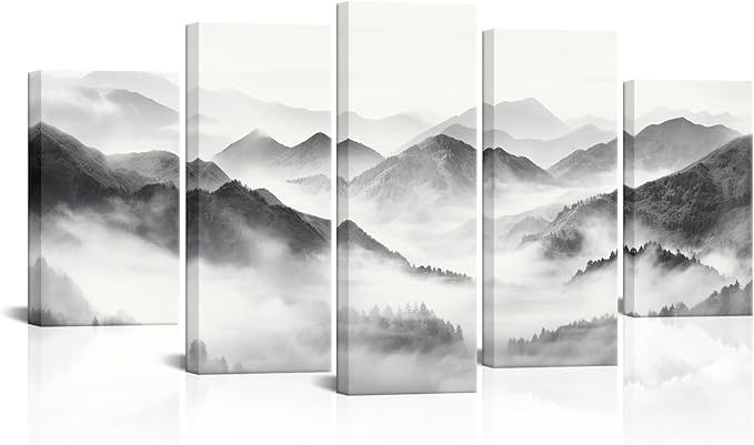 HOMEOART Mountain Wall Art Nature Landscape Painting Living Room Decor 5 Pieces Art Prints Overall 60inchx32inch