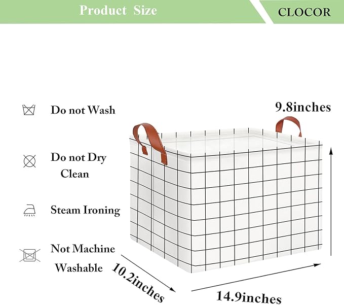 CLOCOR Rectangular Storage Basket,Collapsible Cute Pattern Storage Bin,Waterproof Coating Storage Box with Handles,Gift Baskets,Shelf Basket (white checks)
