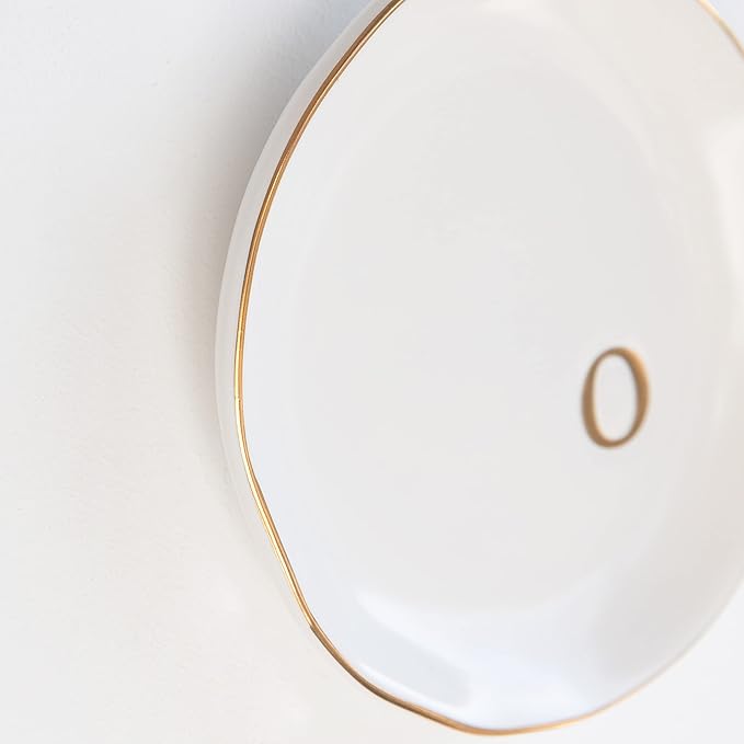 COLLECTIVE HOME - Ceramic Jewelry Tray, Decorative Trinket Dish for Rings Earrings Necklaces Bracelet Watch Keys, Birthday Mother's Day Christmas Gift for Women, 4.75", White Surface (O)