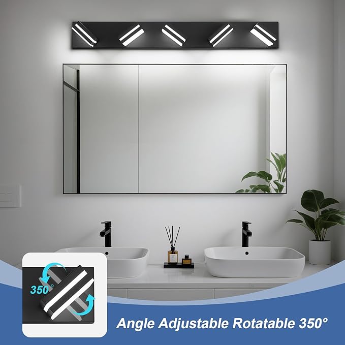 Modern LED Bathroom Lights Fixtures(5-Light),Metal Black Acrylic Wall Lighting,Vanity Lights for Bathroom Over Mirror(6000k 34In