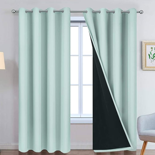 Yakamok 100% Blackout Lined Pair Curtains, Window Treatment Thermal Insulated Soundproof Drapes for Bedroom(52Wx84L, Aqua, 2 Panels)