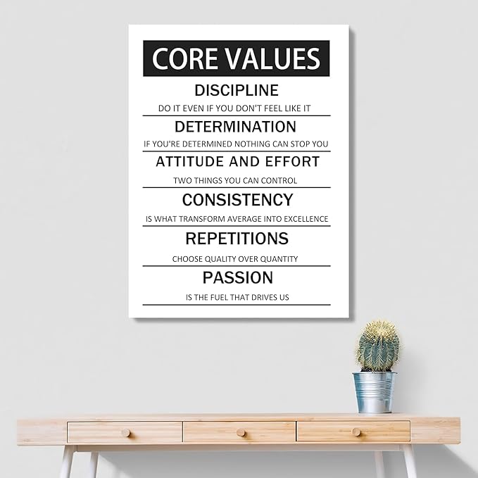 Motivational Poster Core Values Inspirational Canvas Wall Art Black and White Painting Artwork for Living Room Office Modern Home Decor Prints Pictures Wall Decor Framed Ready to Hang [18''W x 24''H]