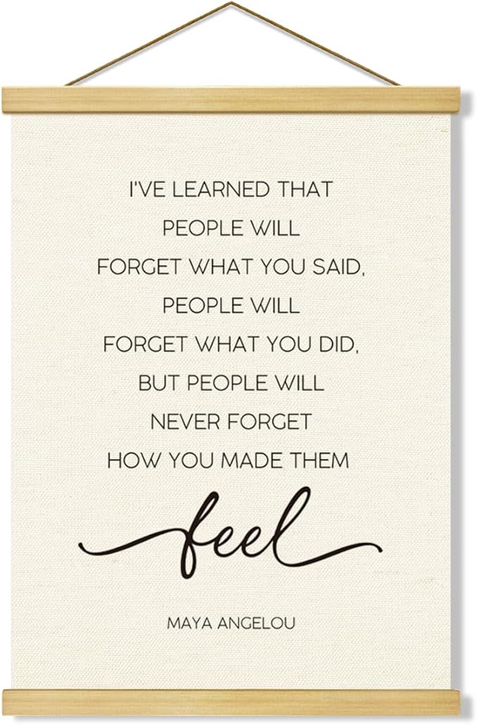 Inspirational Canvas Poster, I've Learned That People Will Never Forget How You Made Them Feel Canvas Posters Wood Hanger, Positive Mindset Poster, Positive Home Decor, Bedroom Wall Art