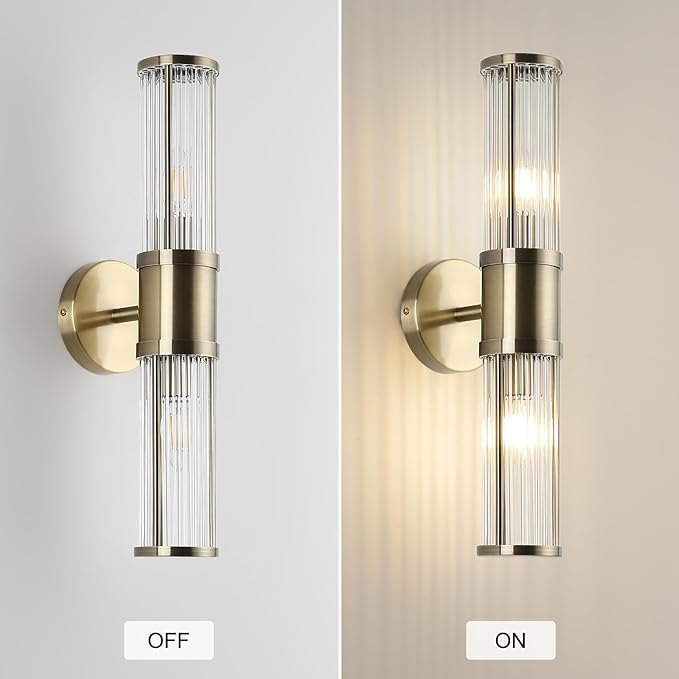 Glass Rods Wall Light Fixture Indoor Antique Bronze Bathroom Vanity Lights Fixtures Beside Mirror Lighting Lamps Up and Down Wall Mounted Light E12 Socket