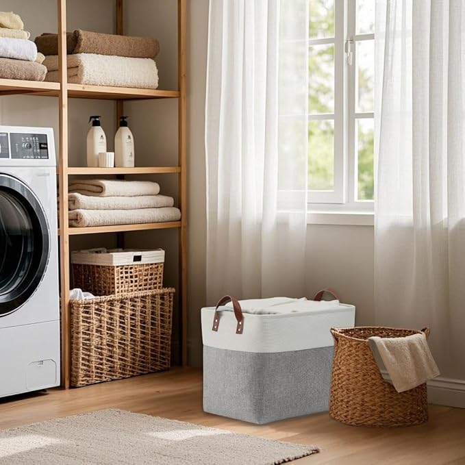 DECOMOMO Fabric Storage Basket Large Closet Storage Bins for Toys Nursery & Laundry Storage (Grey & White, XXL - 3 Pack)