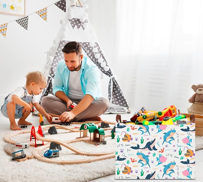 CLOCOR Rectangular Storage Basket Empty,Gift Basket for Kids,Waterproof Storage Bin with Handles,Room Decor(Cute Ocean)