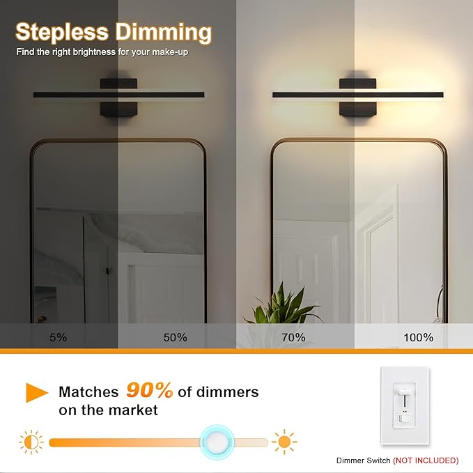 24 inch Black Bathroom Light Fixture 5 Color Temperature Dimmable LED Vanity Lights Bathroom Vanity Lights Over Mirror Light Bar Vanity Lighting Fixtures 5CCT