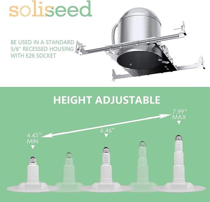 Soliseed 12-Pack 5/6 Inch LED Can Lights 5CCT Recessed Lighting,Selectable 2700K/3000K/3500K/4000K/5000K Length Adjustable Retrofit Downlight,12W=60W,800LM,Dimmable,CRI90+,Easy Install