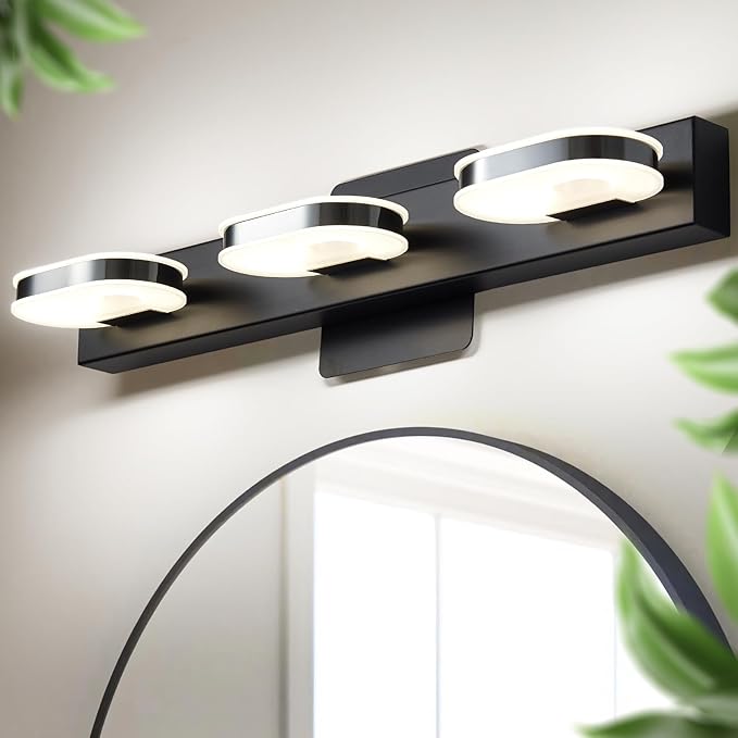 Modern LED 3 Lights Vanity Light for Bathroom Modern Vanity Light Fixture Wall Sconce 19 Inch Natural White Light (Black)
