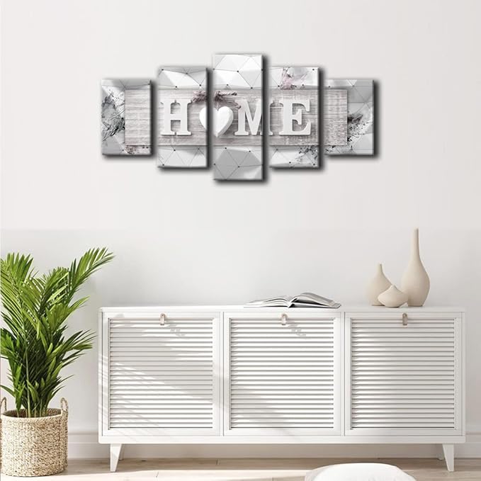 AWLXPHY Decor Home Decoration Wall Art Canvas for Living Room Framed Painting Pink and Grey 5 Panels Modern Abstract Love Art Stretched Artwork 3D Giclee Kitchen Decor(Grey, W40 x H20)