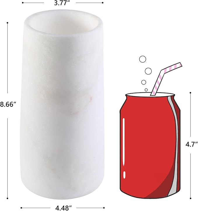 White Marble Vase for Flowers, 8.66" Minimalist Modern Frosted Flower Vase for Home Decor, Decorative Vases for Centerpieces, Living Room, Dining Table, Office, Boho Farmhouse Decor