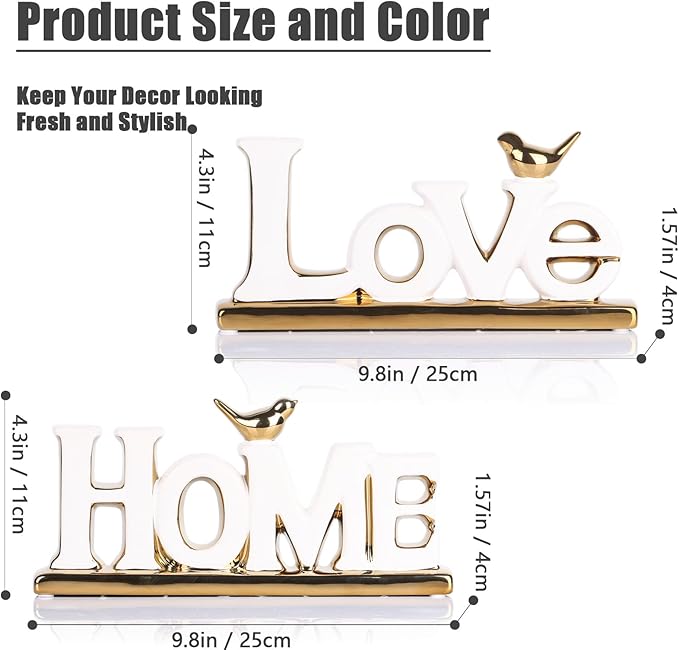 White and Gold Decor Statue - Home and Love Sign Decoration - Gold Bird with Home Sculpture - Figurine Decorative Ornaments for Living Room, Bedroom, Desktop, Cabinets