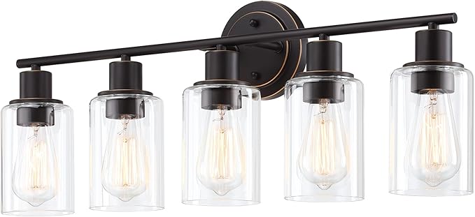 5-Light Oil Rubbed Bronze Bathroom Vanity Light Over Mirror, Oil Rubbed Bronze 5-Bulb Wall Sconce Above Kitchen Sink, Brown Wall Sconce for Bathroom Vanity