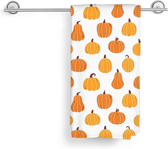 Fall Kitchen Towels 16x24 Inch Burnt Orange Yellow Pumpkin Decor Dish Towels Autumn Harvest Thanksgiving Seasonal Decoration Hand Towel Absorbent Dish Cloths for Home Kitchen Dining Set of 2