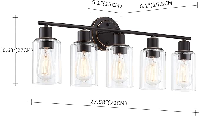 5-Light Oil Rubbed Bronze Bathroom Vanity Light Over Mirror, Oil Rubbed Bronze 5-Bulb Wall Sconce Above Kitchen Sink, Brown Wall Sconce for Bathroom Vanity