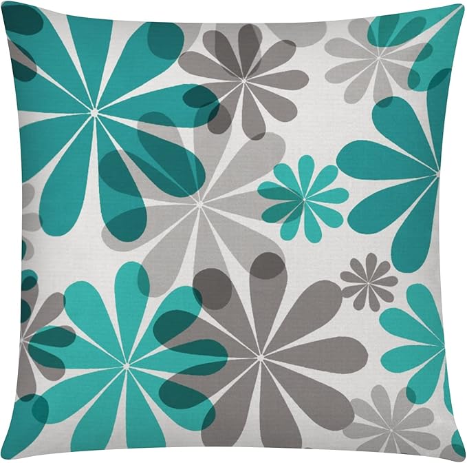 COMMINY Teal Grey Pillow Covers 18x18 Set of 6 Decorative Daisy Flower Throw Pillow Cover for Couch Modern Turquoise Pillow Case for Patio Living Room Cushion Bed Farmhouse Home Decor