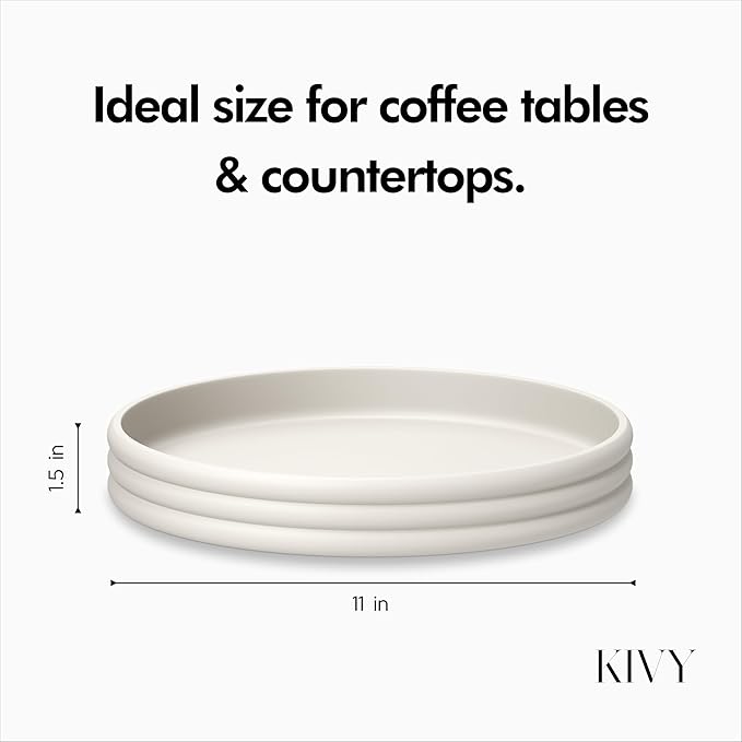 KIVY Round Decorative Concrete Tray 11x1,5 Inch - Modern Circle Coffee Table Tray - Home Decor Flat Bowl for Livingroom & Bedroom - Bandejas Decorativas - Circle Coffee Table Centerpiece (Cream)