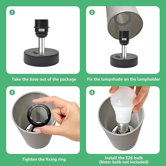 Small Lamp for Bedroom, Bedside Lamps for Night Stands, Mini Minimalist Table Lamp with Round Gray Fabric Shade, 11.4 Inch Desk Reading Lamp for Dorm Room Living Room Office Room, 2 Pack