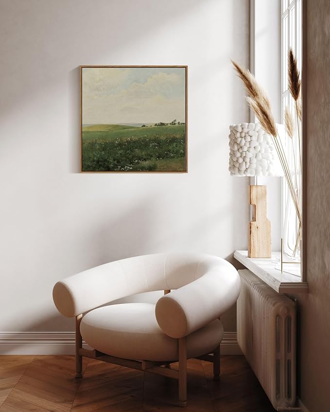 InSimSea Square Framed Canvas Wall Art, Farmhouse Decor Vintage Vast Grassland Paintings Prints, Desk Decor, Nature Scenery Wall Art for Living Room Bedroom, Bathroom Home Decor 16"x16"