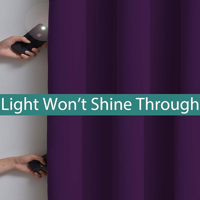 Yakamok 100% Wide Blackout Curtain 100 x 84 Inches for Sliding Glass Door, Grommet Light Blocking Thermal Insulated Room Divider Curtain for Living Room, 1 Panel,8.3ft Wide x 7ft Tall, Purple