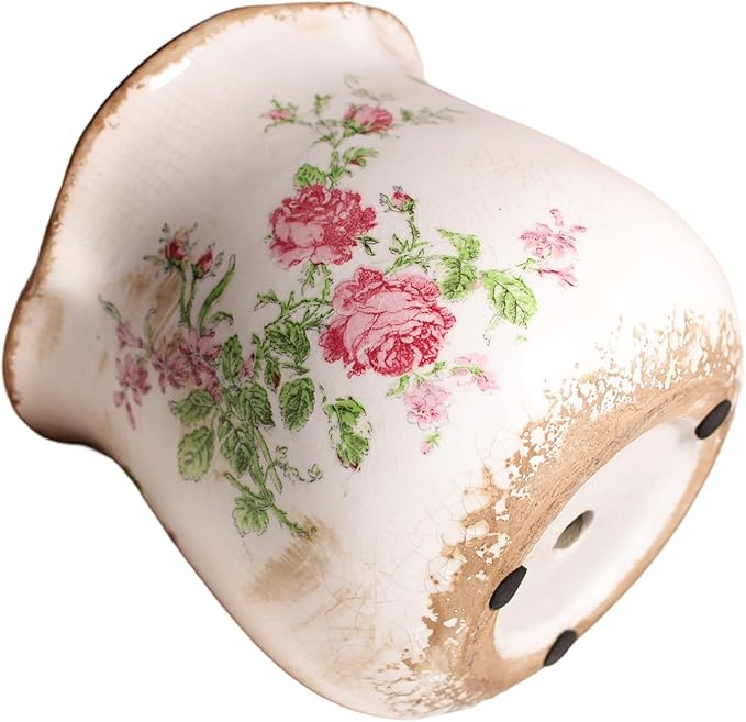 Ceramic Pots for Plants, Vintage Plant Pot with Drainage Hole, 6.11in. Planter for Indoor Plants, Crackle Glaze Finish Flower Pot, Perfect Tuscan Ceramic Planter for Gardening, Rose Floral