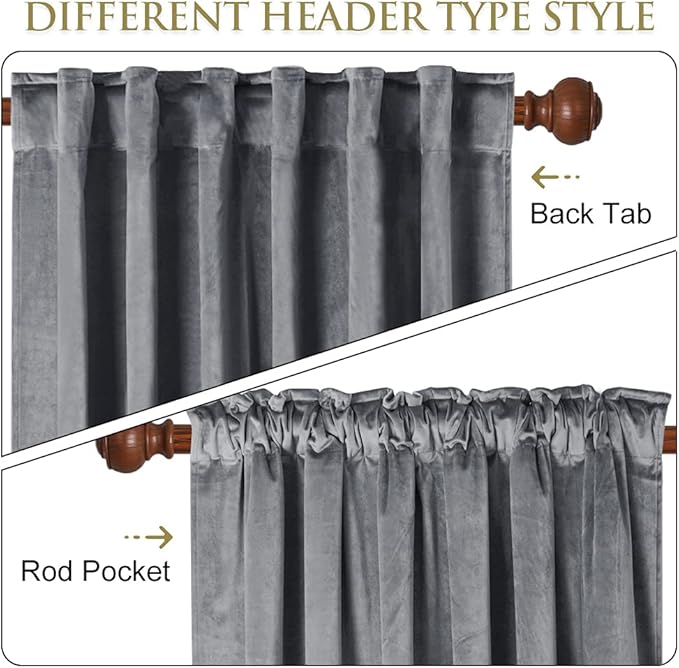 StangH Light Grey Velvet Drapes 90 inches, Luxury Home Decoration Heavy Thick Light Blocking Windproof Window Curtains for Living Room Sliding Door Patio, W52 x L90, 2 Panels