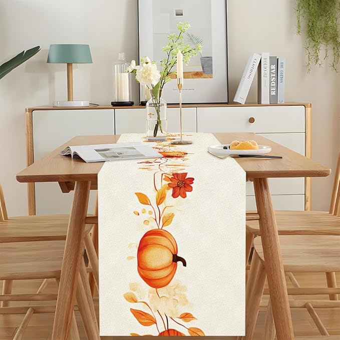 ANNA QUEEN Fall Pumpkin Table Runner 13 x 72 Inch for Dining Table, Table Runner forSeasonal Autumn Kitchen Dining Table Decoration for Home Party Decor Table Decoration Thanksgiving Harvest