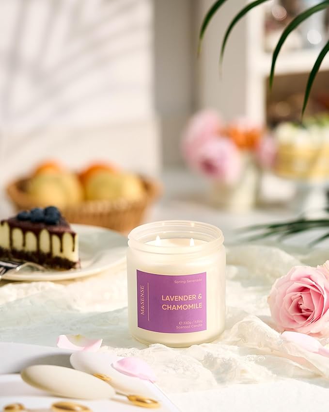 M&SENSE Lavender Chamomile Scented Candle - 11.6oz 70 Hours Natural Soy Wax Non Toxic Aromatherapy Candle for Yoga Spa Stress Relief Gifts for Mothers Day Mom & Relaxing