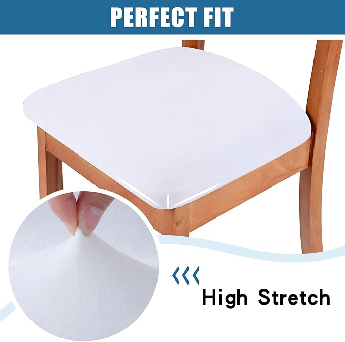 Smiry Velvet Seat Covers for Dining Room Chair Set of 6, Stretch Fit Removable Washable Chair Seat Cushion Protector Slipcovers with Ties, White