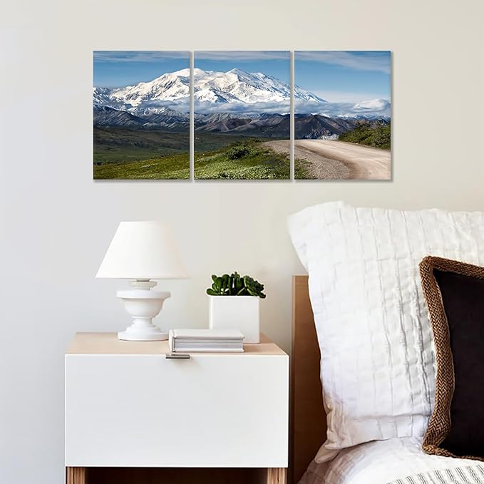 Landscape Canvas Wall Art Mountain Winter Snowscape Blue Sky Posters Print Modern HD Nature Picture Painting Artwork for Home Bedroom Bathroom Office Wall Decoration Ready to Hang [36''Wx 16''H]