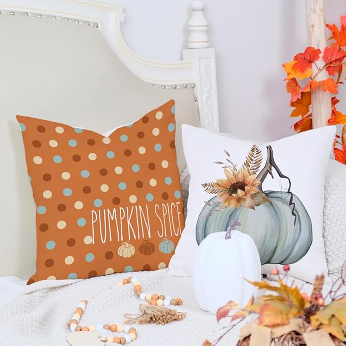 AACORS Fall Pillow Covers 18 x 18 Inch Set of 4, Pumpkin Vase Harvest Floral Pumpkin Spice Decorations Autumn Seasonal Pillow Case Decor for Sofa Couch AA560-18