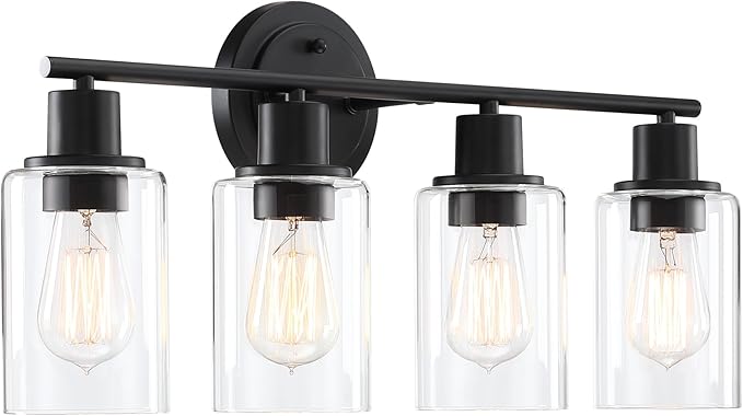 4-Light Bathroom Light Fixture Over Mirror Black 4-Light Vanity Light Fixture for Bathroom Vanity Black Wall Sconce Over Sink