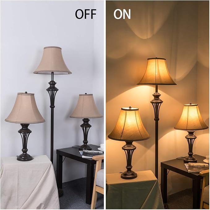 3 Pack Lamp Set (2 Table Lamps, 1 Floor Lamp), 3-Piece Vintage Style Table and Floor Lamp Set in Bronze Finish with Brown Fabric Lamp Shades, 26" and 61"(H), Solid Iron