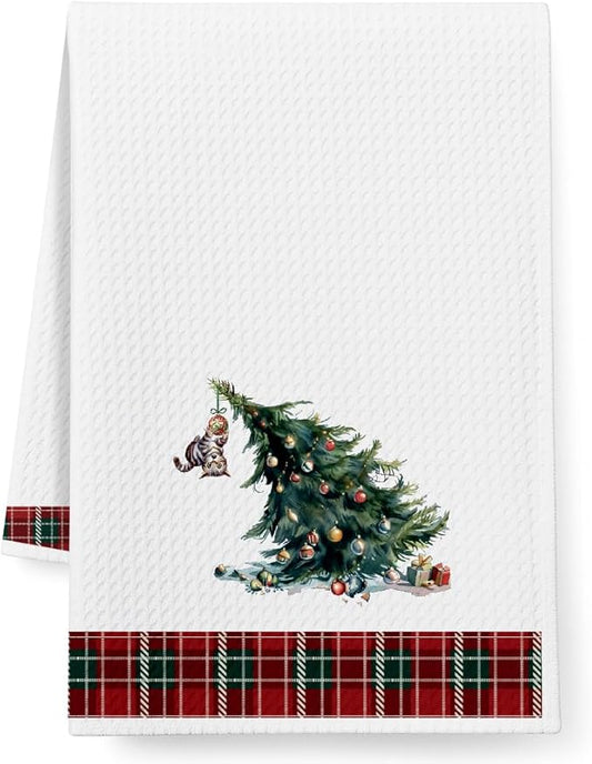 Cats Dish Towels Baking Cooking Drying Cloth,Funny Cat Christmas Kitchen Towels Gifts for Women Cat Mom Lady Lover,Seasonal Hand Towels Decoration for Home,Cute Bathroom Hand Towel Decor -23
