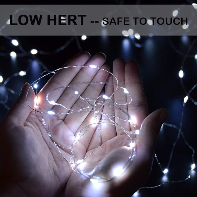 MUMUXI 32 Pack 7.2ft Fairy Lights Battery Operated. 20 LED String Lights Waterproof Silver Copper Wire Starry Firefly LEDs for Wedding Party Jars Christmas Decorations, Cool White