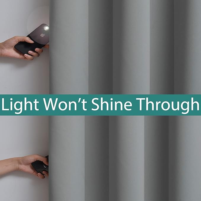 Yakamok 84 Inch Length 100% Blackout Curtains for Bedroom, 2 Thick Layers Thermal Insulated Grommet Total Blackout Drapes with Black Liner for Living Room (42Wx84L,Grey, 2 Panels)